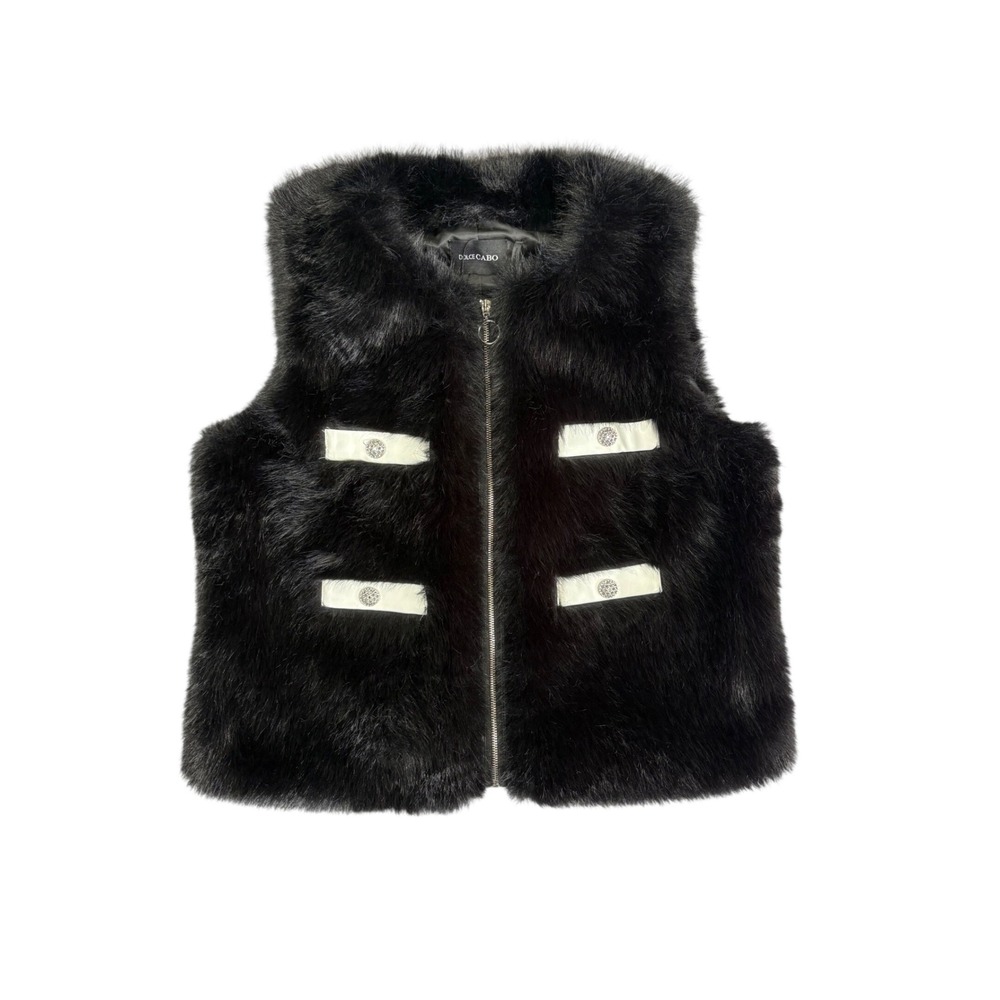 NEW Dolce Cabo Black Faux Fur Zip Up Vest Jacket Size XL Mob Wife Statement Glam